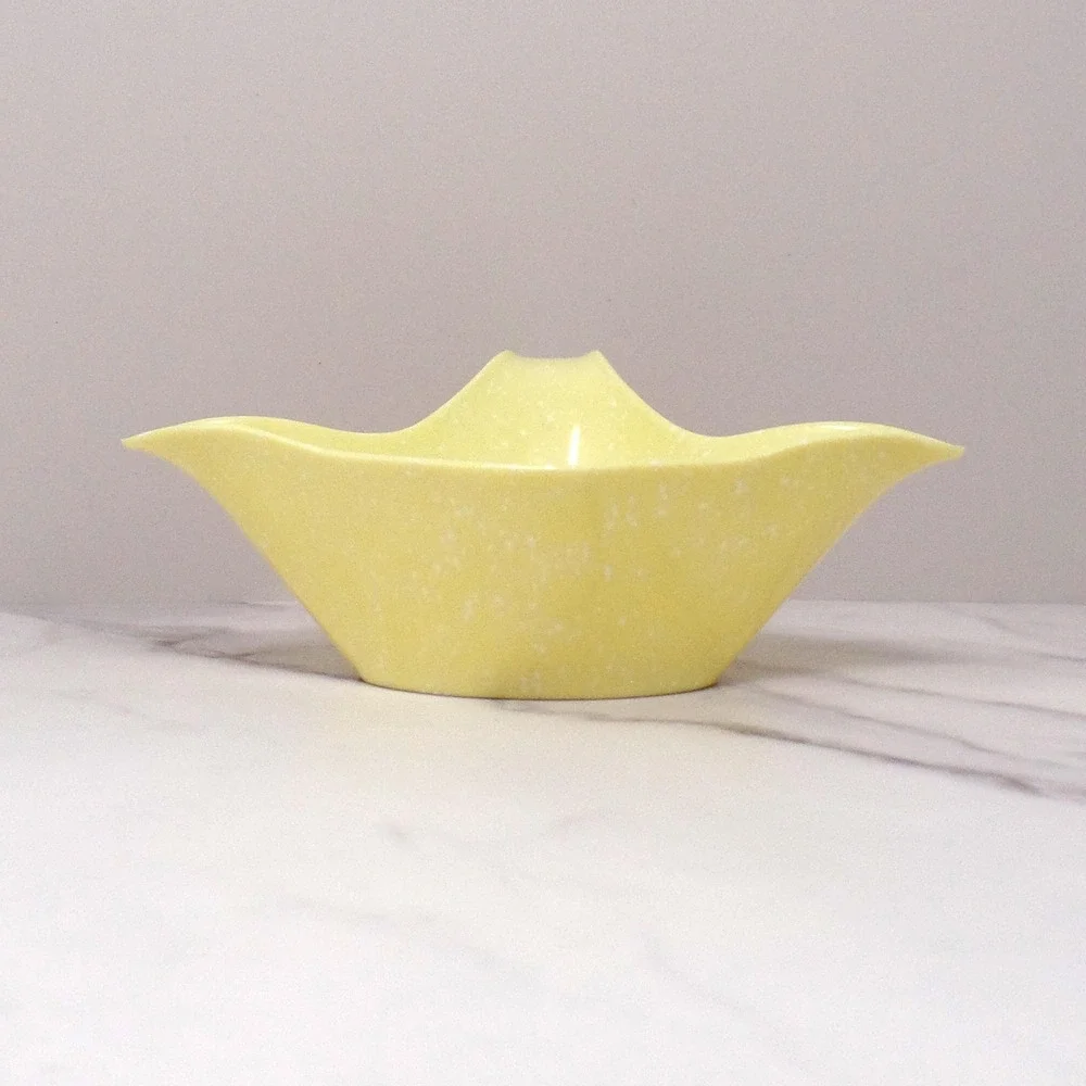Vintage Joan Luntz Gaiety Melmac / Melamine Gravy Boat, Speckled Yellow (1950s)